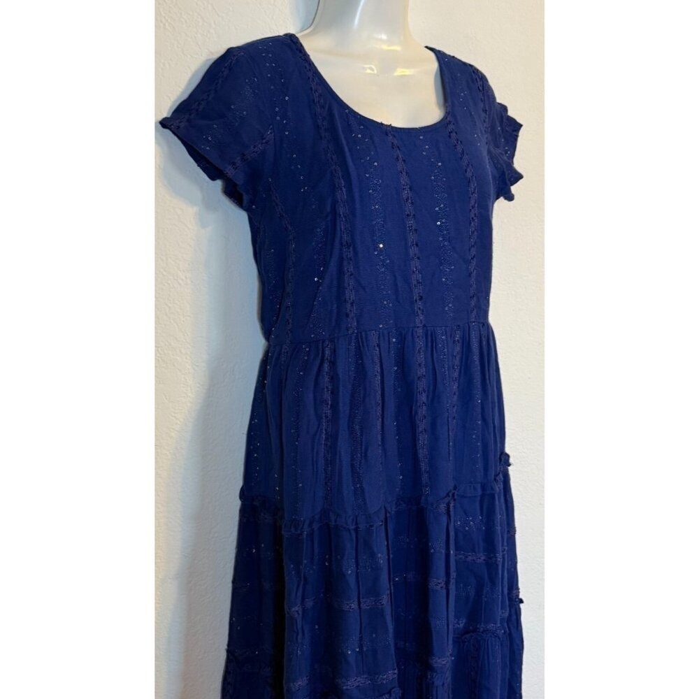 Soft Surroundings Dress Womens SZ PS Kara Shimmer Blue Tiered Sequin Boho
